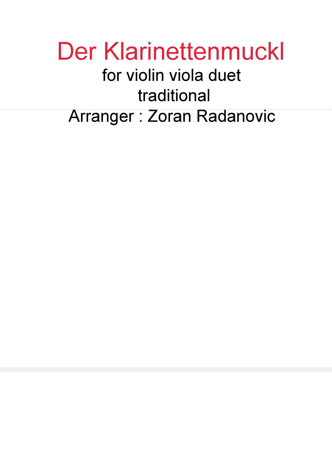 Der Klarinettenmuckl - for violin viola duet (arr. Zoran Radanovic)