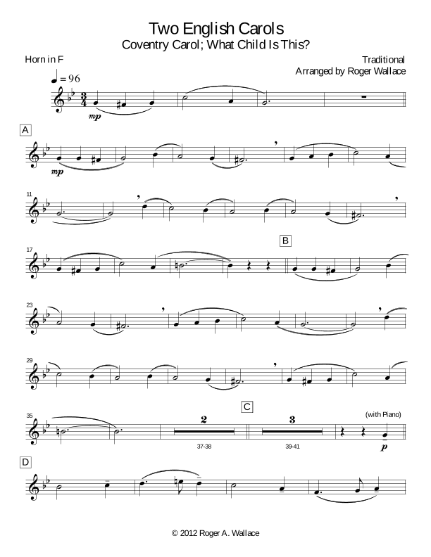 Two English Carols (Coventry Carol; What Child Is This?) (arr. Roger Wallace)