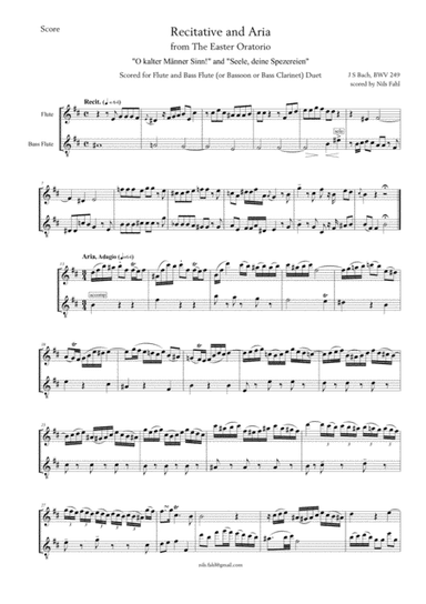 J S Bach Recit. and Aria from The Easter Oratorio, BWV 249, Duet for Flute and Bass Instrument (Bass (arr. Nils Fahl)
