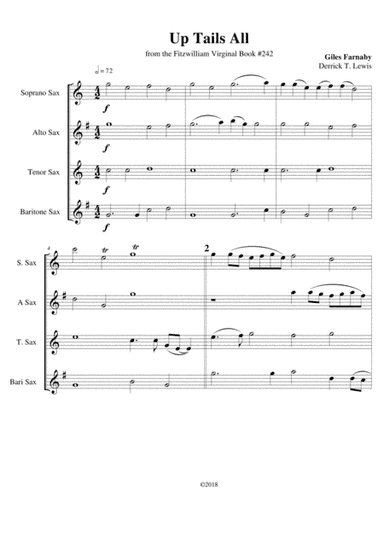 Giles Farnaby-: ``Up Tails All` for Sax Quartet - (arr. Derrick Lewis)