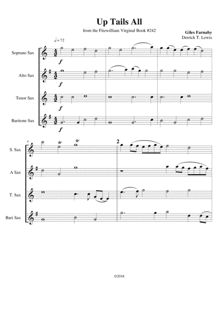 Giles Farnaby-: ``Up Tails All` for Sax Quartet - (arr. Derrick Lewis)