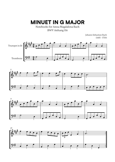 Minuet in G Major (BWV Anh. 116) (for Trumpet and Trombone) (arr. Cadenza Editions)