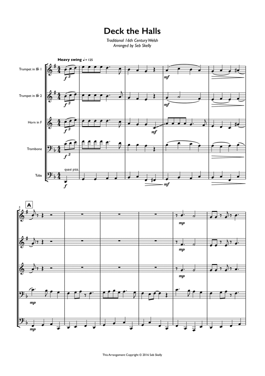 Deck the Halls (Big Band Style) for Brass Quintet (arr. Seb Skelly)