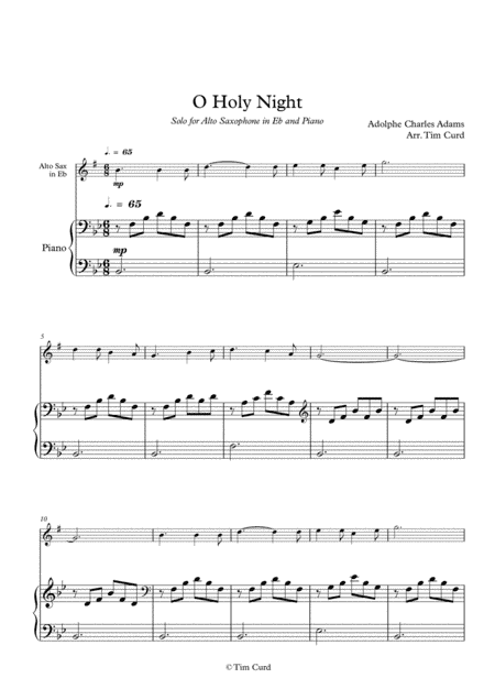 O Holy Night. For Solo Alto Saxophone and Piano (arr. Tim Curd)