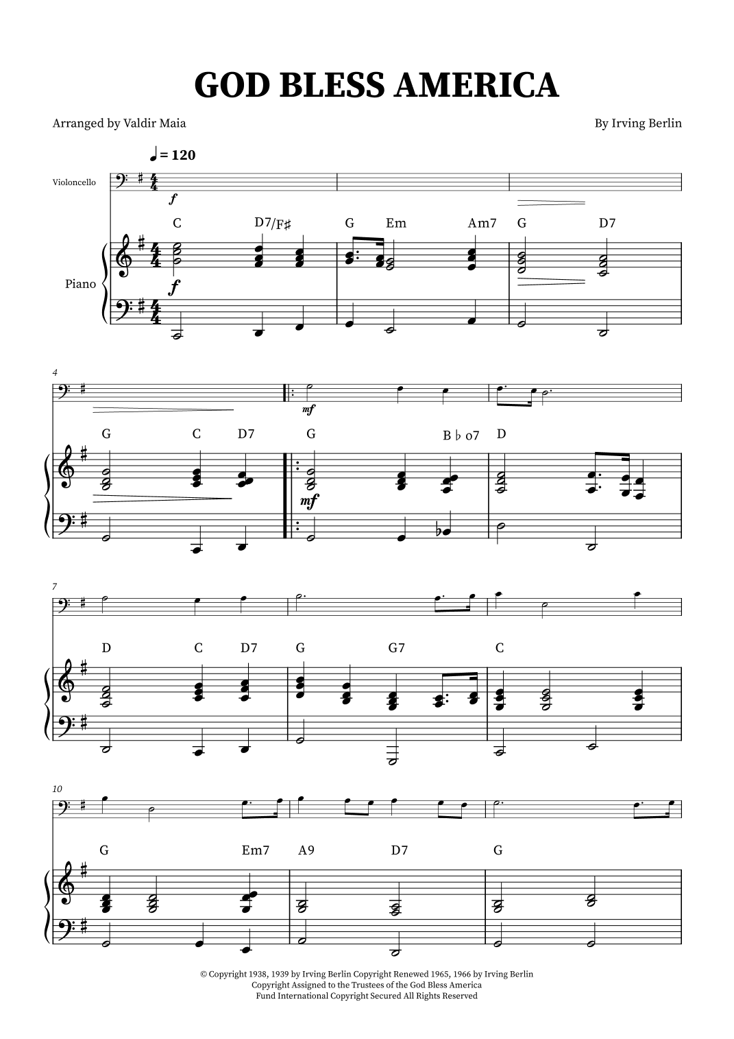 God Bless America ® (arr. Valdir Maia)