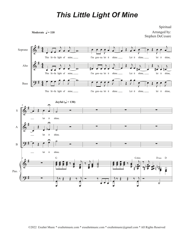 This Little Light Of Mine (Vocal Trio - (SAB) (arr. Stephen DeCesare)