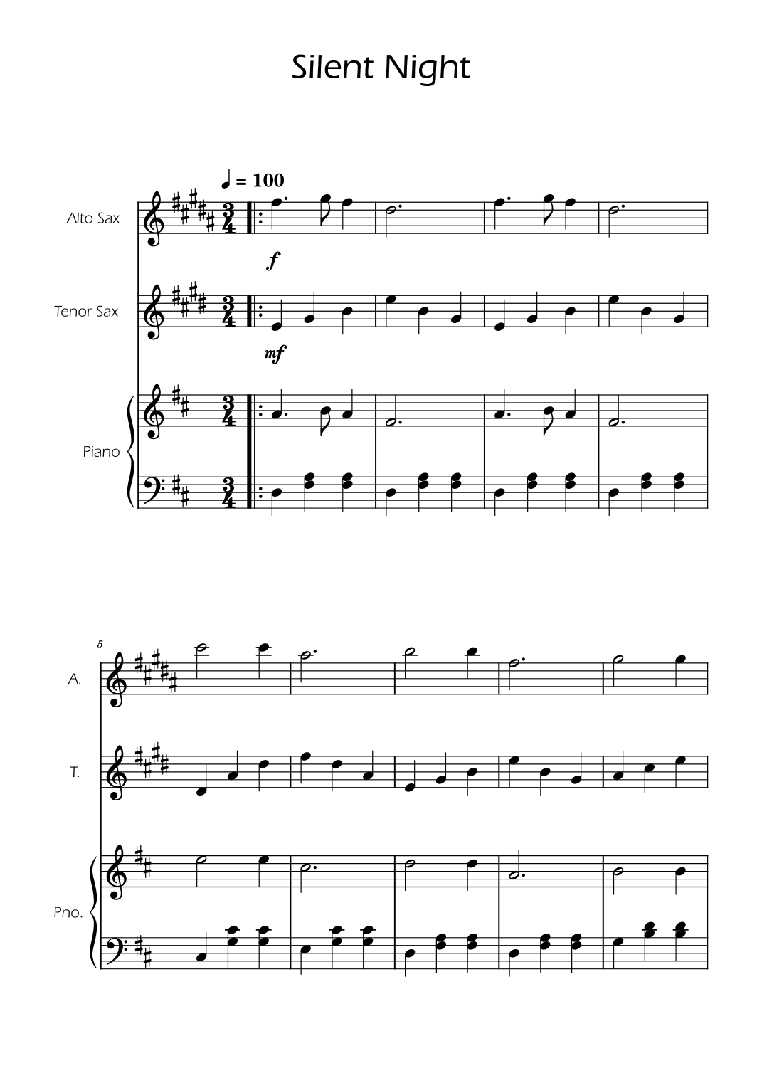 Silent Night - Alto and Tenor Sax Duet w/ Piano (arr. Ygor Nunes)