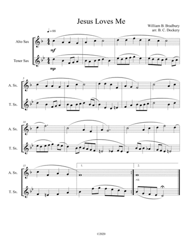 Jesus Loves Me (alto and tenor sax duet) (arr. B. C. Dockery)