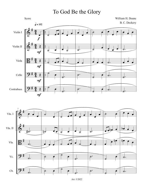 To God Be the Glory (String Orchestra or Quintet) (arr. B. C. Dockery)