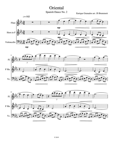 Oriental: Spanish Dance No. 2 for Flute, Horn and Cello (arr. Jennifer Brummett)
