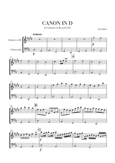 Canon in D for Clarinet in Bb and Cello (arr. Cadenza Editions)