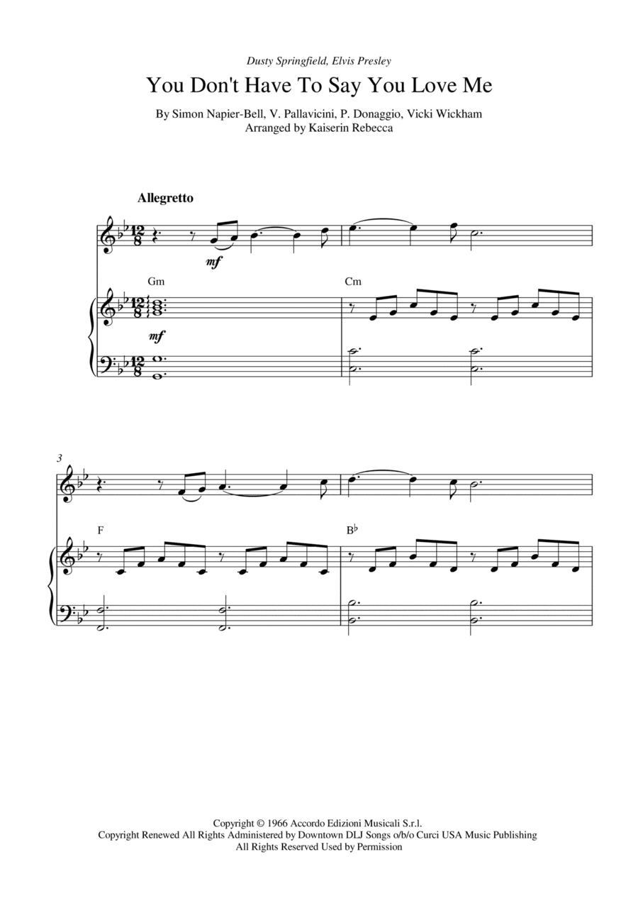 You Don't Have To Say You Love Me (arr. Kaiserin Rebecca)
