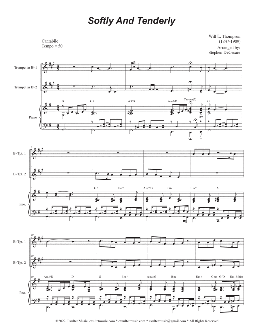 Softly And Tenderly (Duet for Bb-Trumpet) (arr. Stephen DeCesare)