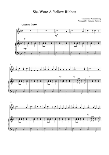 She Wore A Yellow Ribbon (for oboe solo and piano accompaniment) (arr. Kaiserin Rebecca)