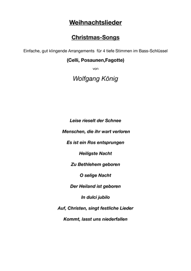 Weihnachtslieder für 4 tiefe Instrumente (arr. Wolfgang König)
