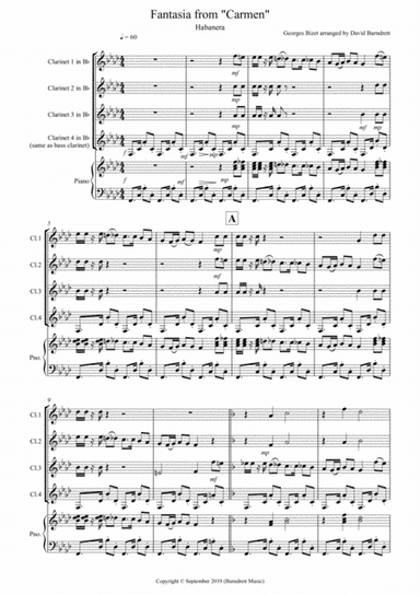 Habanera (fantasia from Carmen) for Clarinet Quartet (arr. David Burndrett)