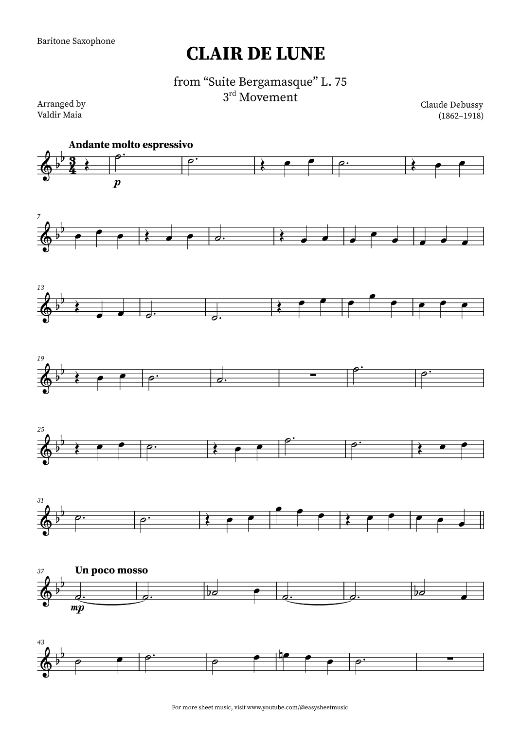 Clair de Lune - Baritone Sax (arr. Valdir Maia)