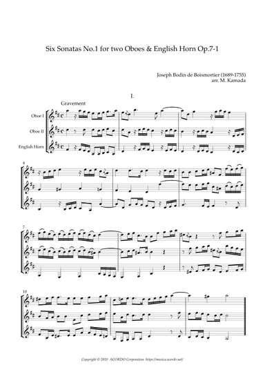 Six Sonatas No.1 for two Oboes & English Horn Op.7-1 (arr. Kamada, Mikio)