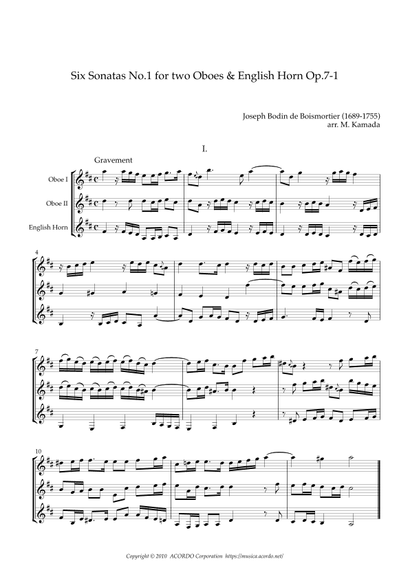 Six Sonatas No.1 for two Oboes & English Horn Op.7-1 (arr. Kamada, Mikio)