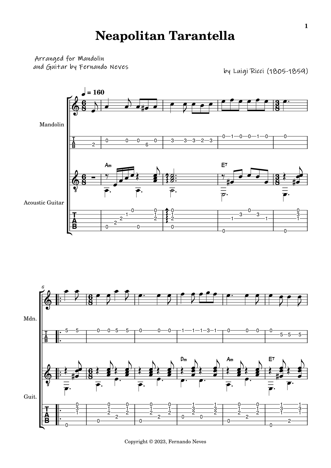 Neapolitan Tarantella for Mandolin and Guitar (arr. FERNANDO LUIZ NEVES)