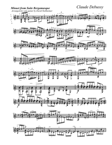 Debussy Minuet from Suite Bergamasque for classical guitar (arr. David Turkheimer)
