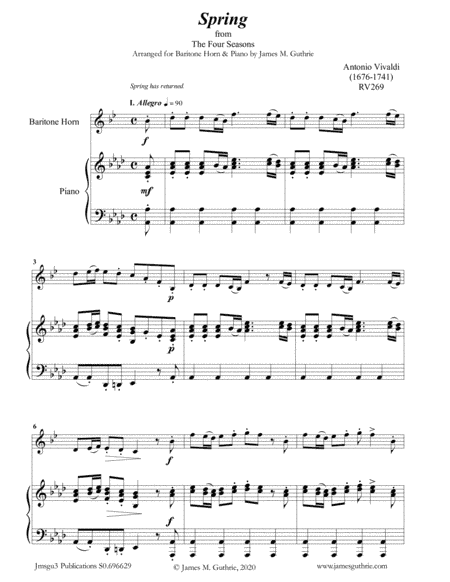 Vivaldi: Spring from the Four Seasons for Baritone Horn & Piano (arr. James M. Guthrie, ASCAP)