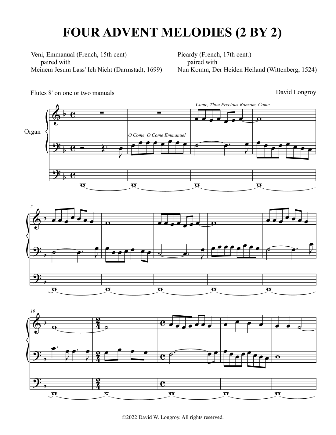 Four Advent Melodies (2 By 2) (arr. David Longroy)