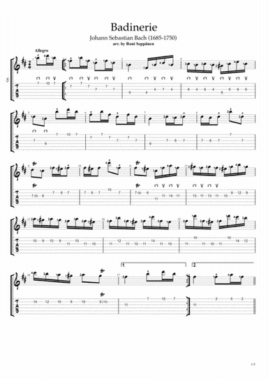 Badinerie for Flatpicking Guitar / Electric Guitar (arr. Roni Seppänen)