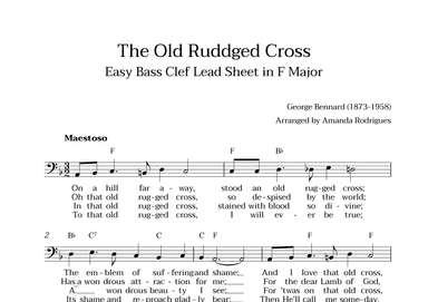 The Old Rugged Cross in F Major - Easy Bass Clef Lead Sheet (arr. Amanda Cerqueira Rodrigues)