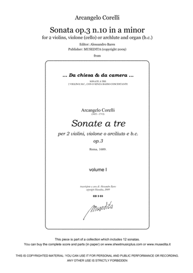 Corelli, Sonata op.3 n.10 in a minor (arr. Alessandro Bares)