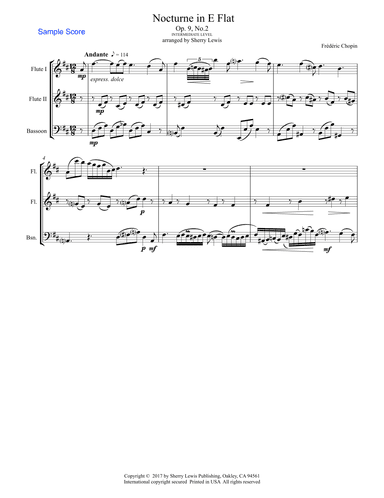 NOCTURNE by Chopin, Op.9 No.2, Woodwind Trio, Intermediate Level for 2 flutes and bassoon (arr. Sherry Lewis)