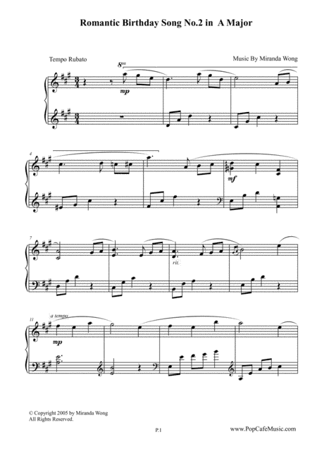 Best Romantic Birthday Song No.2 in A Major - Easy Piano Solo by Miranda Wong (arr. Miranda Wong)