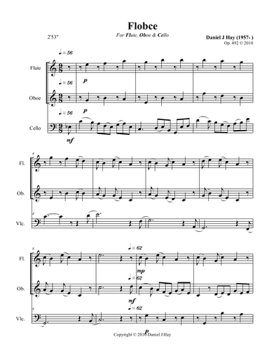 Flobce (Opus 492) Flute, Oboe, Cello trio - Score Only