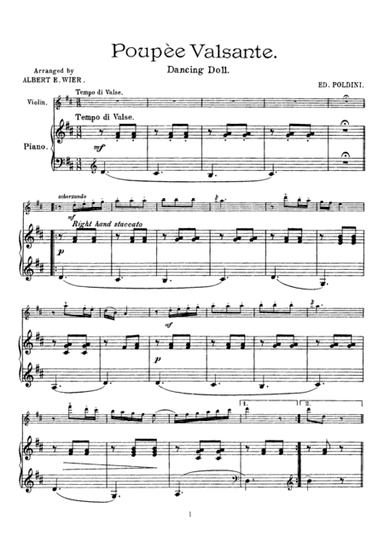Poldini Poupee valsante (Dancing doll), for Violin & Piano, VN004 (arr. A. E. Wier)