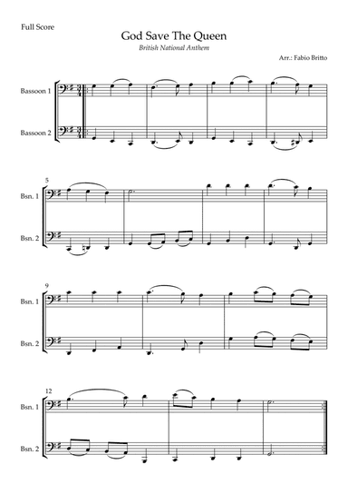 God Save The Queen (British National Anthem) for Bassoon Duo (arr. Fabio Britto)