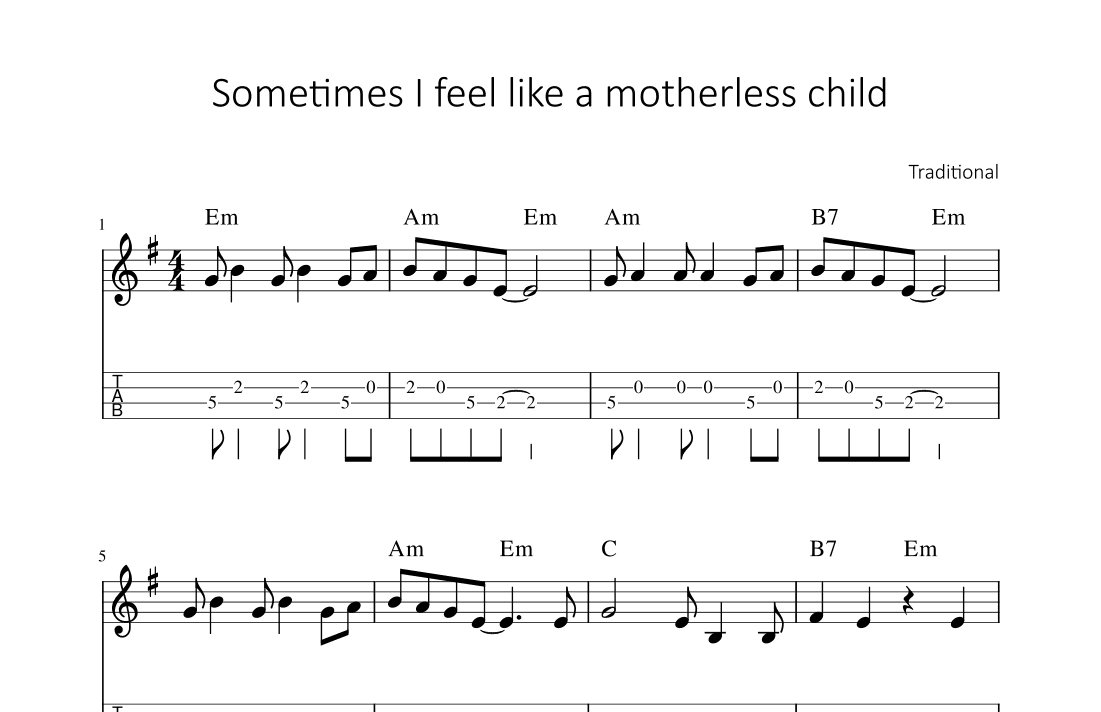 Sometimes I feel like a motherless child (arr. songbooks.info)