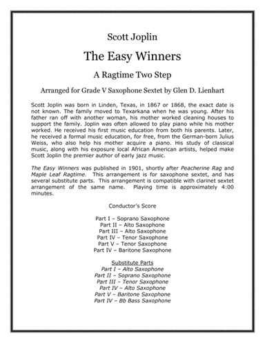 The Easy Winners - A Ragtime two step (Saxophones) (arr. Glen D. Lienhart)