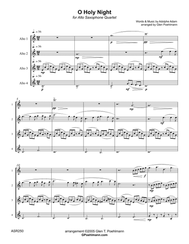 O HOLY NIGHT - Alto Saxophone Quartet - unaccompanied (or SAAA or SAAB) (arr. Glen Poehlmann)