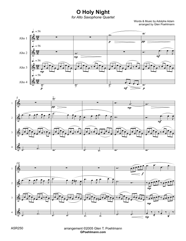 O HOLY NIGHT - Alto Saxophone Quartet - unaccompanied (or SAAA or SAAB) (arr. Glen Poehlmann)