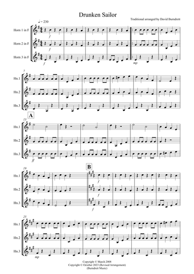 Drunken Sailor for Horn Trio (arr. David Burndrett)