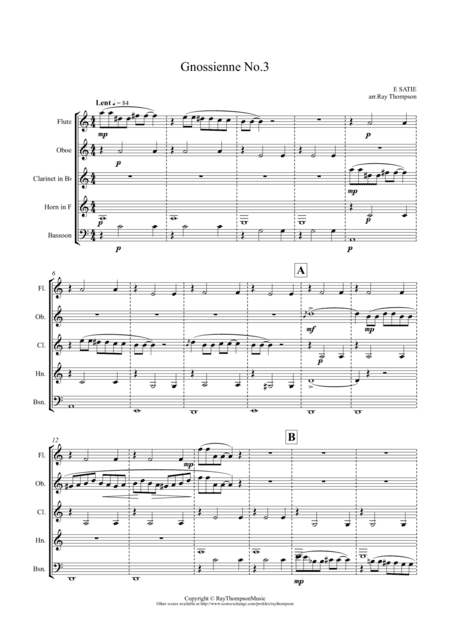 Satie: Gnossienne No.3 - wind quintet (arr. Ray Thompson)