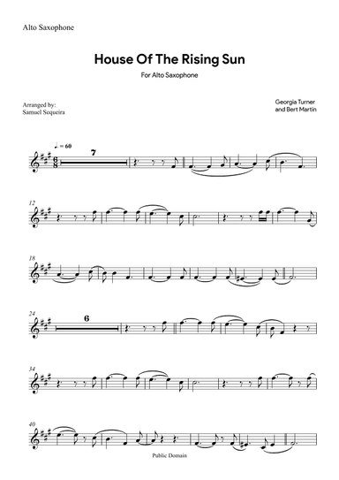 House of the Rising Sun - for Alto Saxophone - with play along (arr. Samuel Sequeira)