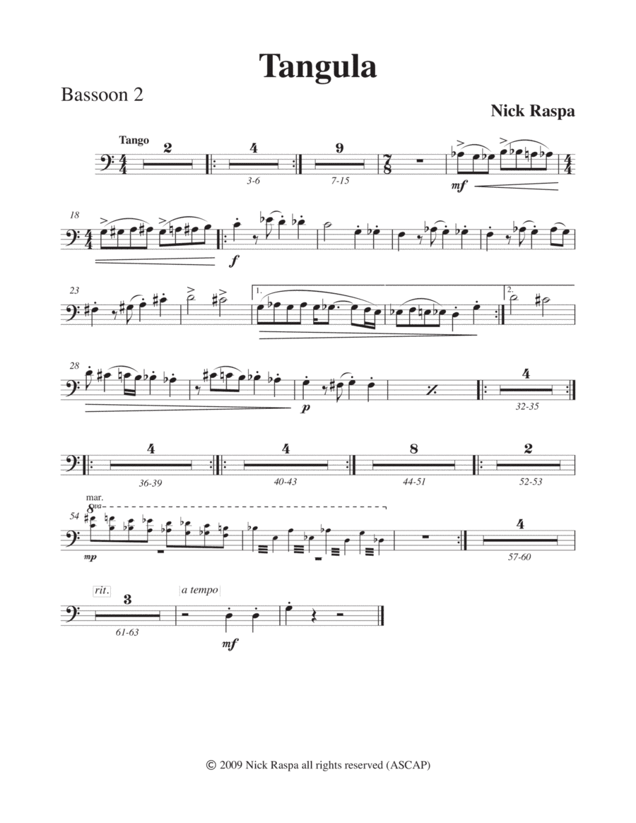 Tangula from Three Dances for Halloween - Bassoon 2 part