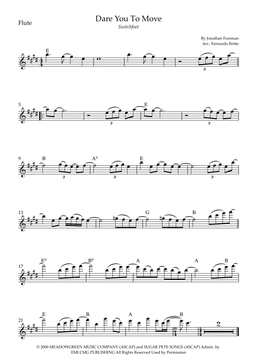 Dare You To Move (arr. Fernando Britto)
