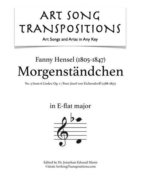 HENSEL: Morgenständchen, Op. 1 no. 5 (transposed to E-flat major) (arr. ArtSongTranspositions.com)