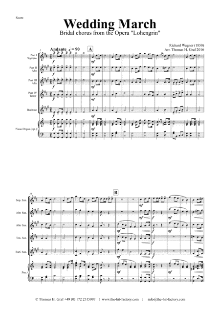 Wedding March - Bridal chorus Lohengrin - Saxophone Quintet (arr. Thomas H. Graf)