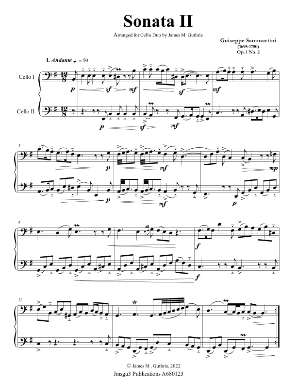 Sammartini: Sonata Op. 1 No. 2 for Cello Duo (arr. James M. Guthrie)
