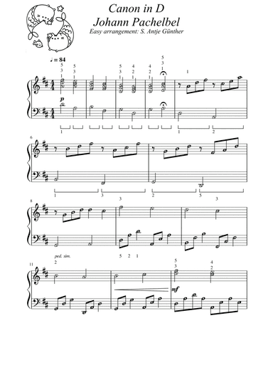 Canon in D (Pachelbel) | Piano Solo Easy Medium with note names (arr. S. Antje Gunther (ed. Published Harmony))