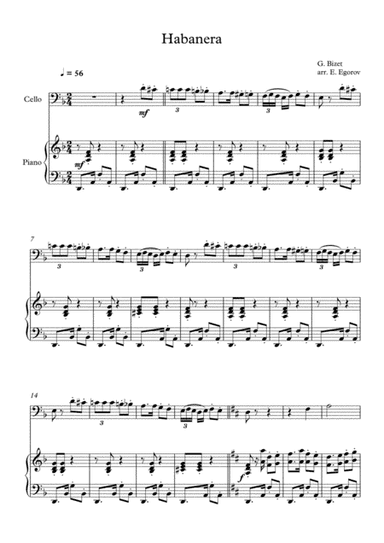 Habanera, Georges Bizet, For Cello & Piano (arr. Eugene Egorov)