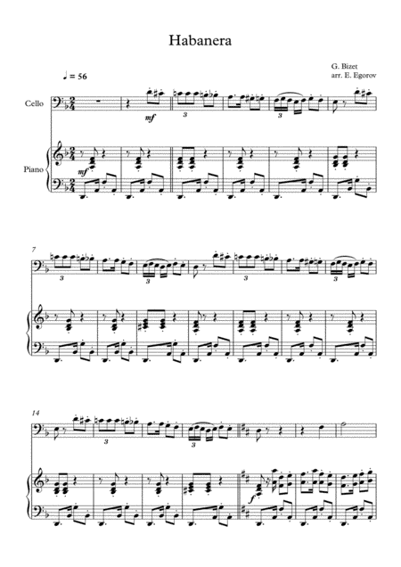 Habanera, Georges Bizet, For Cello & Piano (arr. Eugene Egorov)
